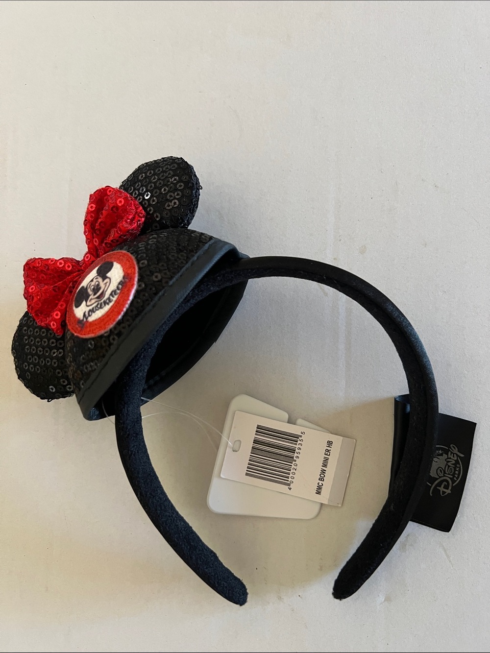 Disney Black Sequin Minnie Ear Headband with Red Bow